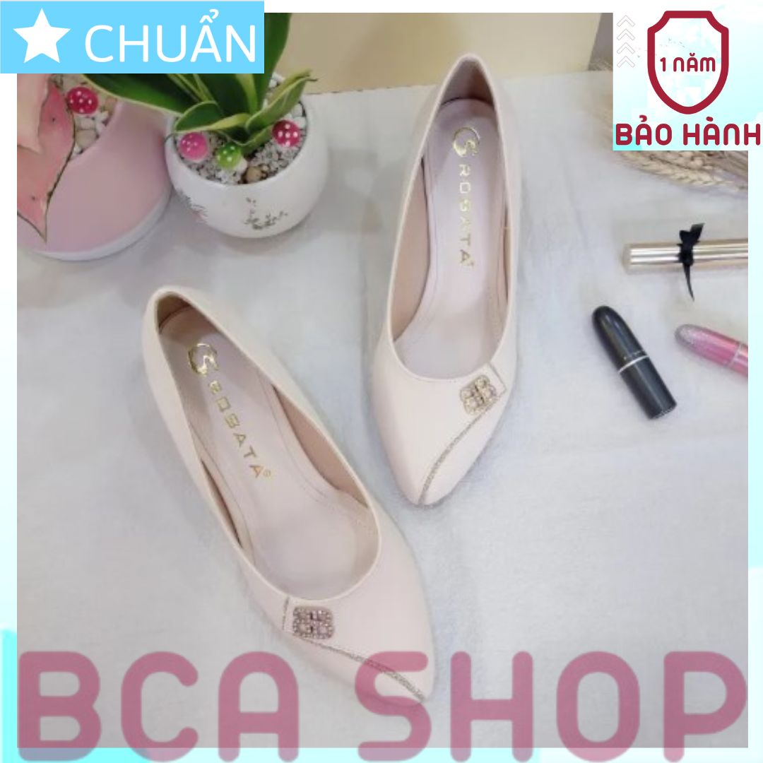 Giày cao gót nữ 5p RO375 ROSATA tại BCASHOP mũi tròn nhẹ nhấn 1 đường hạt lấp lánh - màu kem