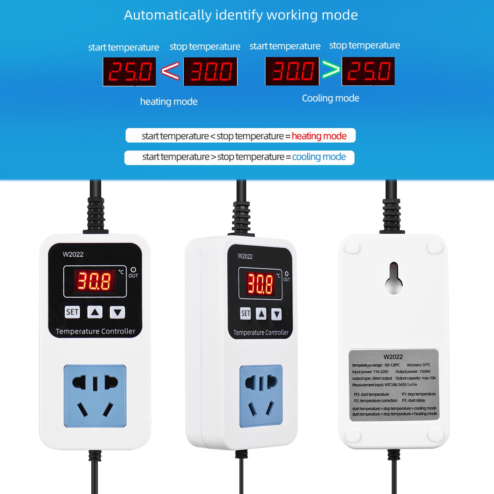 110-220V 10A 1500W Electronic Temperature Controller Outlet Wall Mounted Intelligent Digital Display Temperature Control Switch with Waterproof Sensor