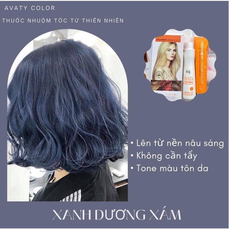 Thuốc Nhuộm Tóc Xanh Dương Xám Kèm Oxi và Gang tay ngăn rụng tóc, mềm mượt