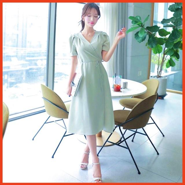 Đầm Dài Xanh Mint Cột Eo
