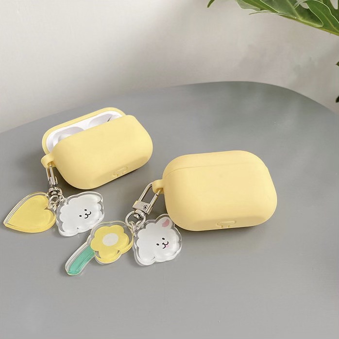 Ốp - Bao dành cho airpods pro màu vàng xinh xắn chống bẩn, kèm móc cún đáng yêu