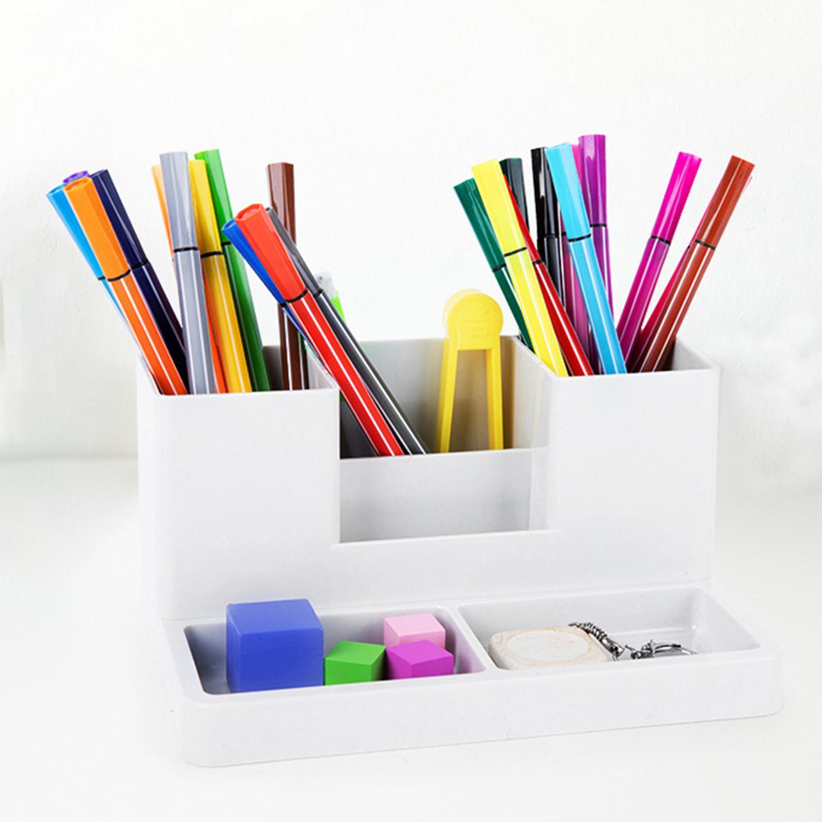 Storage Box Business Card/Pen/Pencil Holder Storage Box Office Accessories Caddy Sticky Note Tray Case Desktop Organizer with Pencil Holders