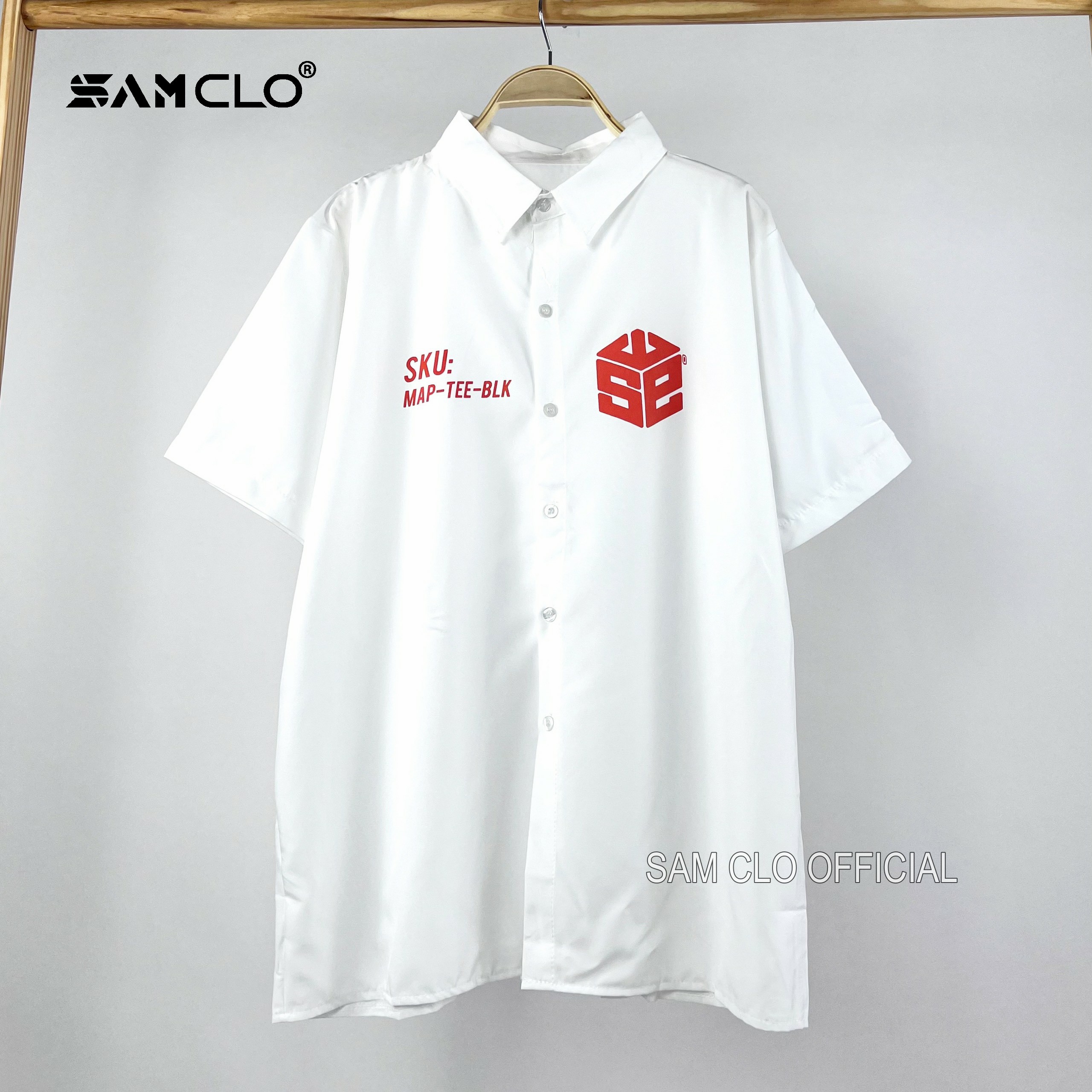 Áo sơ mi nữ SAM CLO cổ bẻ tay ngắn có túi - lỡ ulzzang form freesize dáng rộng unisex mặc cặp, nhóm, couple chữ SWE SKU