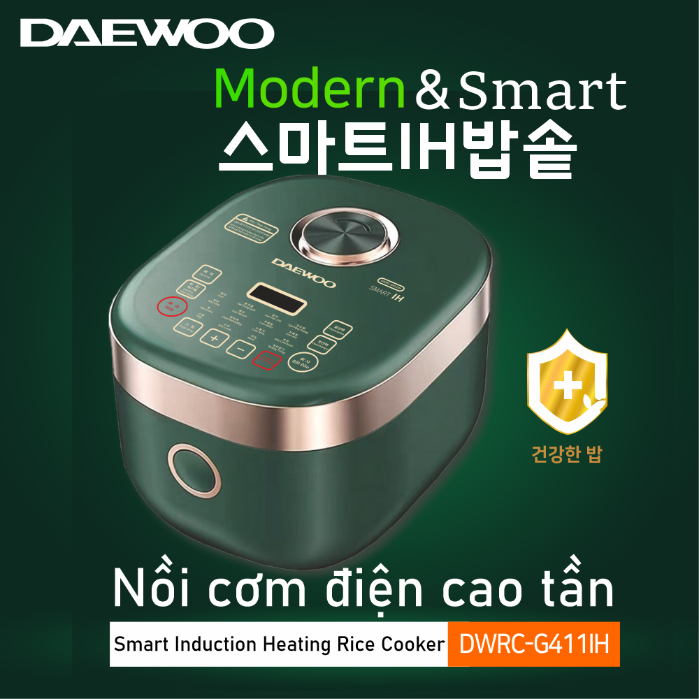 Nồi cơm điện cao tần 1.8L Daewoo DWRC-G411IH công suất 1200w, bảo hành 1 năm, hàng chính hãng