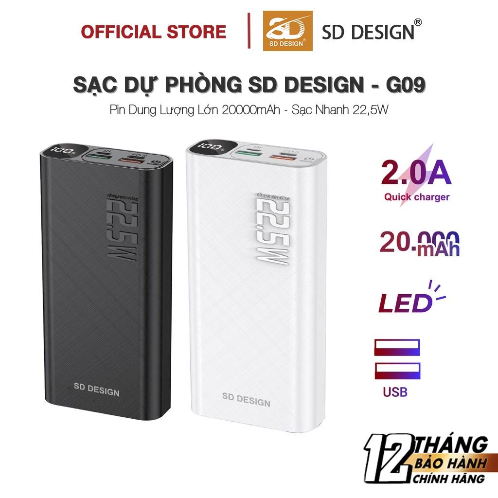 Sạc dự phòng 22,5W SD DESIGN G09 dung lượng cao 20.000 mAh sử dụng cho mọi thiết bị Bảo hành 1 đổi 1