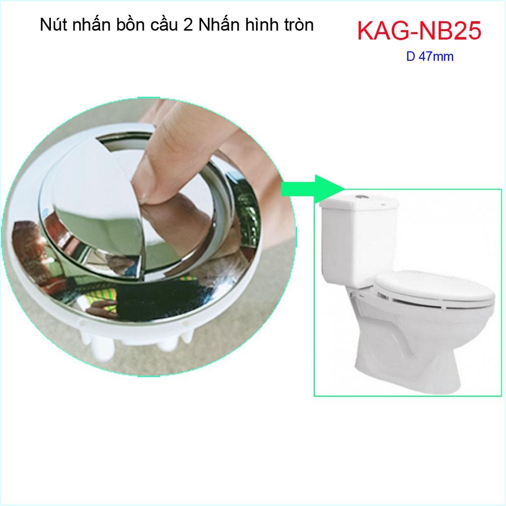 Nút 2 nhấn xả bồn cầu, nút nhấn cầu xả 2 nhấn tròn lỗ sứ D4.7-5cm, nút xả cầu KAG-NB25