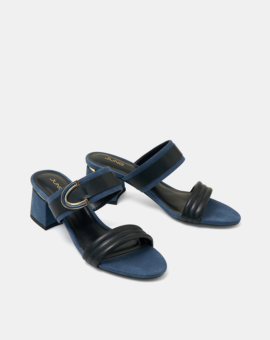 Giày Sandal Nữ 5cm Thời Trang JUNO Gót Trụ Thấp Quai Ngang Phối Khóa SD05105