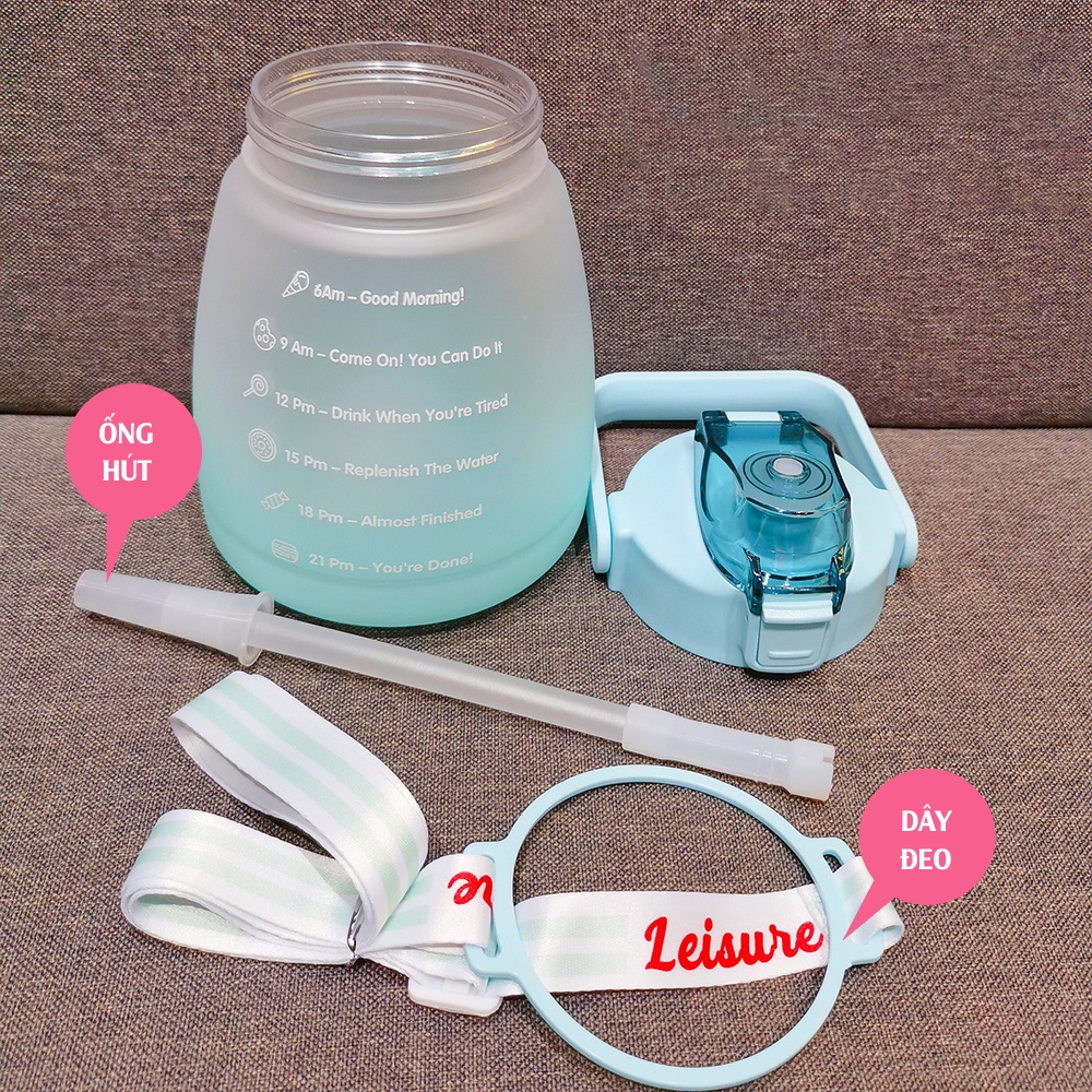 Bình Nước Có Vạch Báo Giờ Uống Nước Dễ Thương 1.3L - HENRYSA