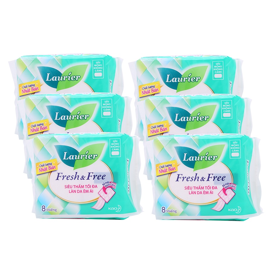 Combo 6 Băng Vệ Sinh Laurier Fresh &amp; Free Siêu Mỏng Không Cánh - 8 Miếng