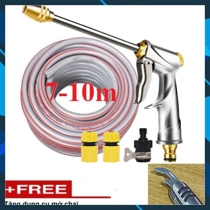 Vòi Xịt️ Bộ dây vòi xịt nước rửa xe, tưới cây , tăng áp 3 lần, loại 7m, 10m 206701-2 đầu đồng,cút+ mở chai