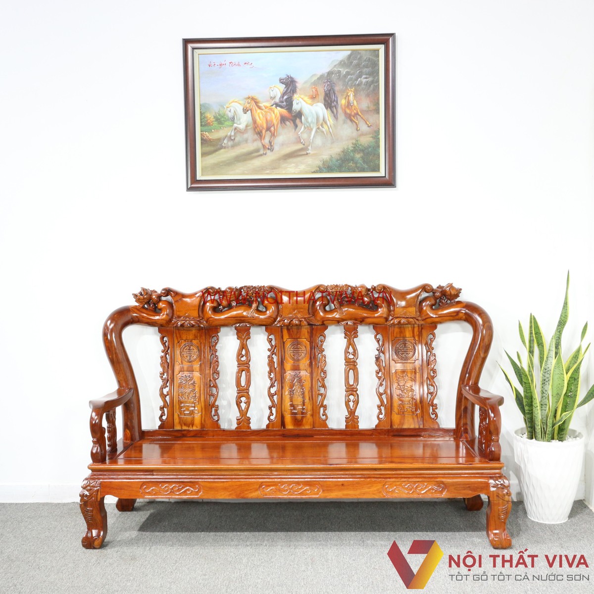 Bộ Bàn Ghế Salon Gỗ Hương Chạm Đào 6 Món Tay 10