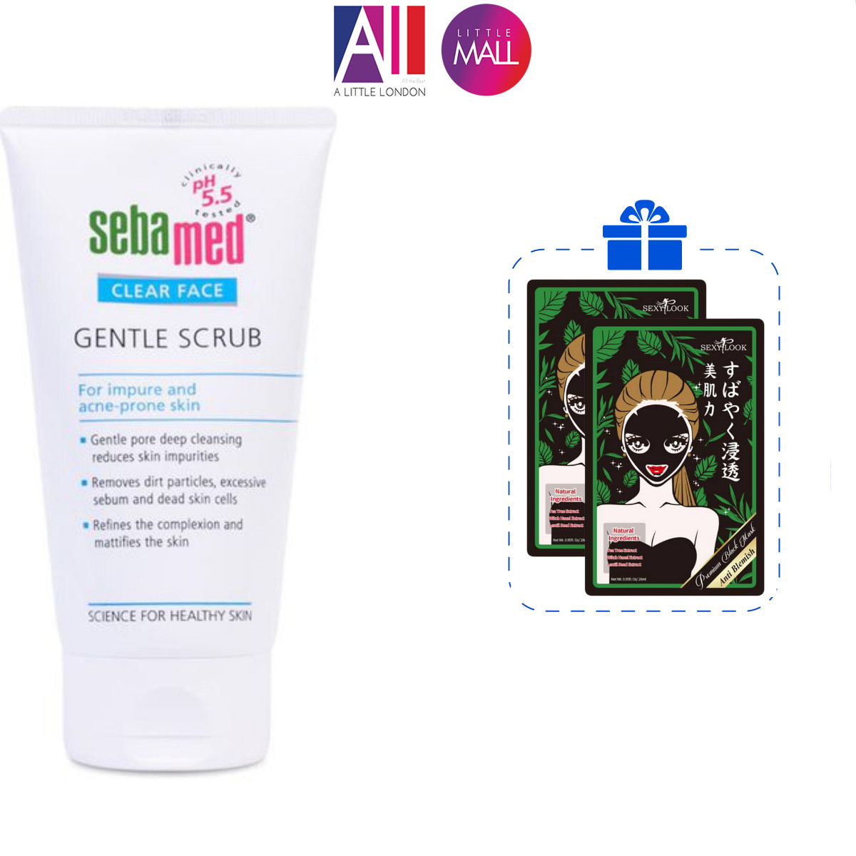 Kem tẩy tế bào chết Sebamed pH 5.5 Clear Face Gentle Scrub 150ml TẶNG mặt nạ Sexylook (Nhập khẩu)