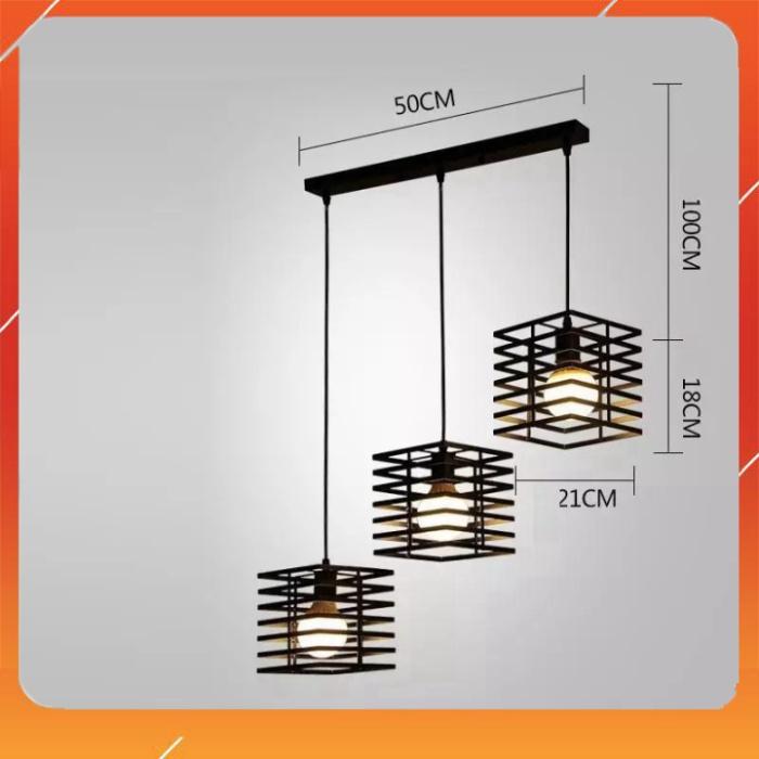Đèn thả bàn ăn, đèn thả trang trí thân đen hình vuông thân màu đen sang - đẹp - giá cạnh tranh