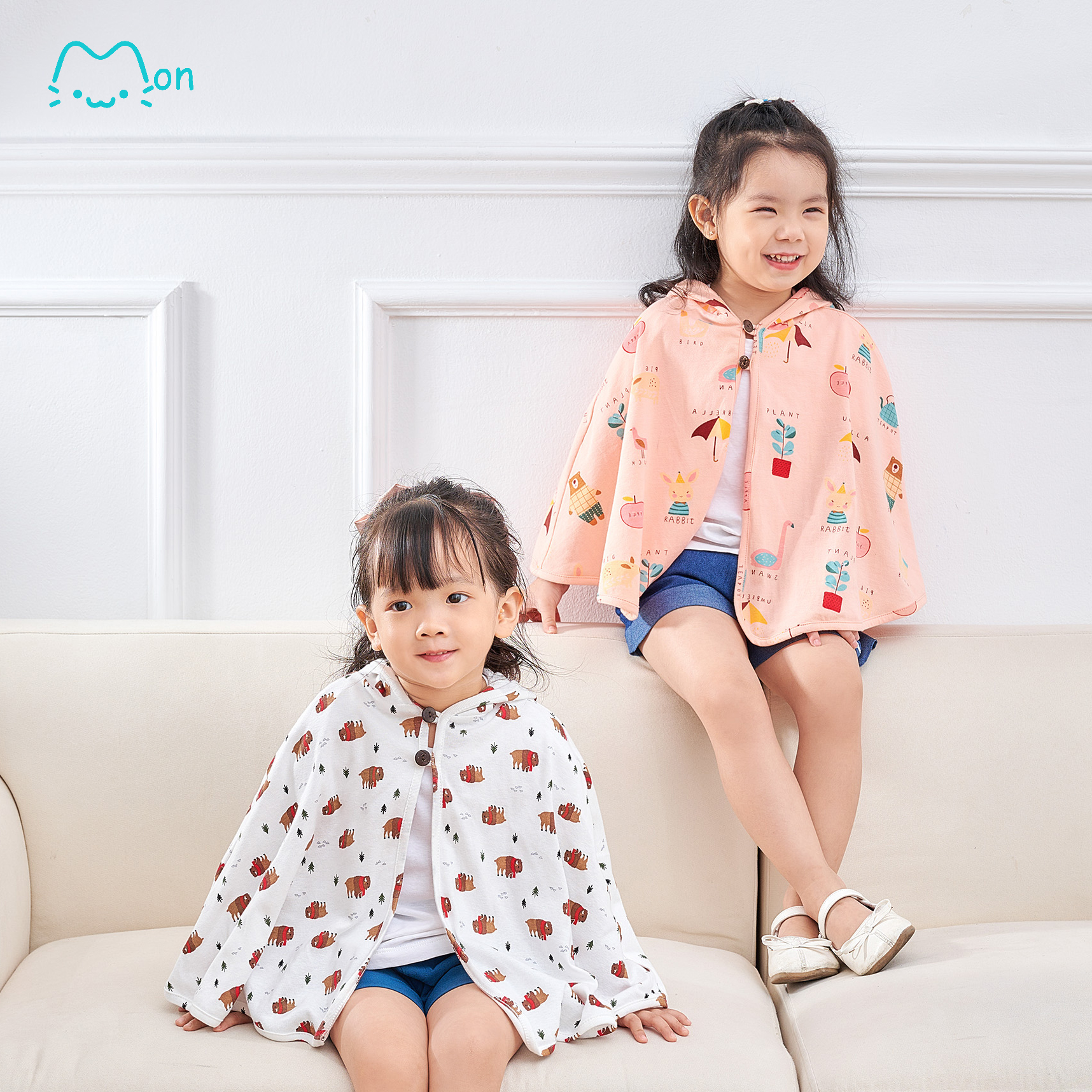 Áo chống nắng cho bé gái, áo choàng chống nắng chống tia UV cho bé gái chất cotton họa tiết dễ thương MonBabies MA22503