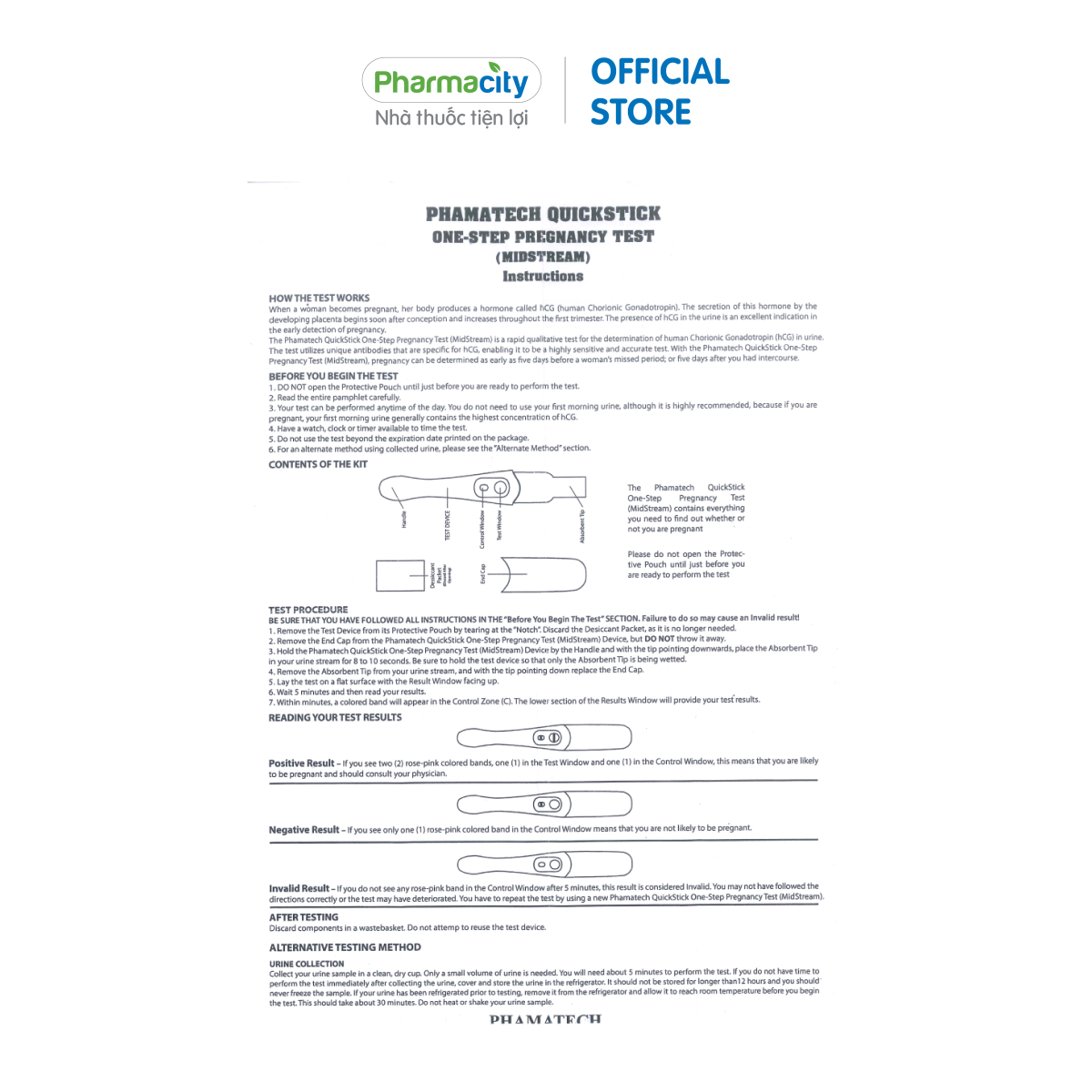 Bút thử thai nhanh Phamatech Quickstick One-Step Midstream