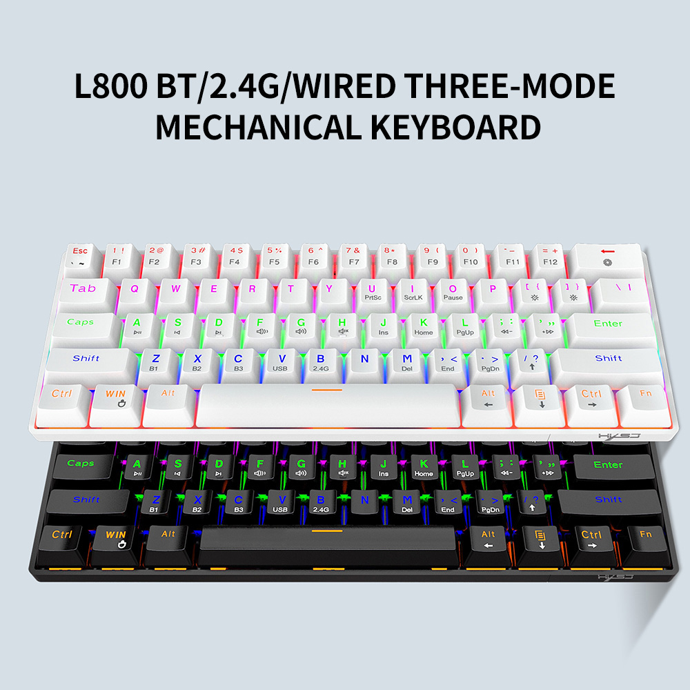 HXSJ L800 Three-mode Mechanical Keyboard 61 Keys RGB Keyboard Support BT5.0/2.4G/USB Wired Connection with Blue Switches