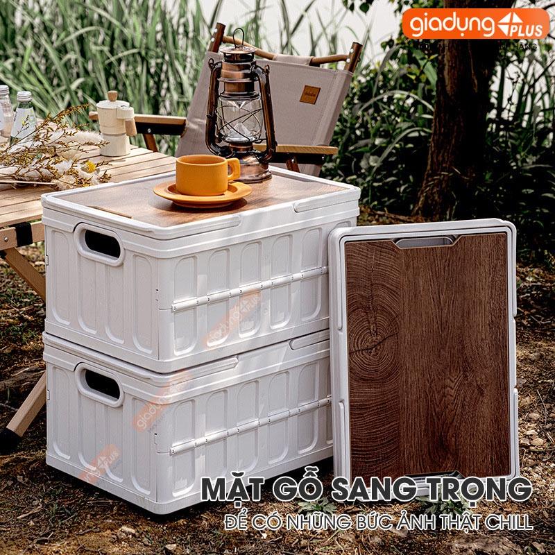 Hộp đựng đồ dã ngoại gấp gọn có tay xách &amp; nắp đậy kín (nắp gỗ, nắp nhựa) phong cách Nhật Bản