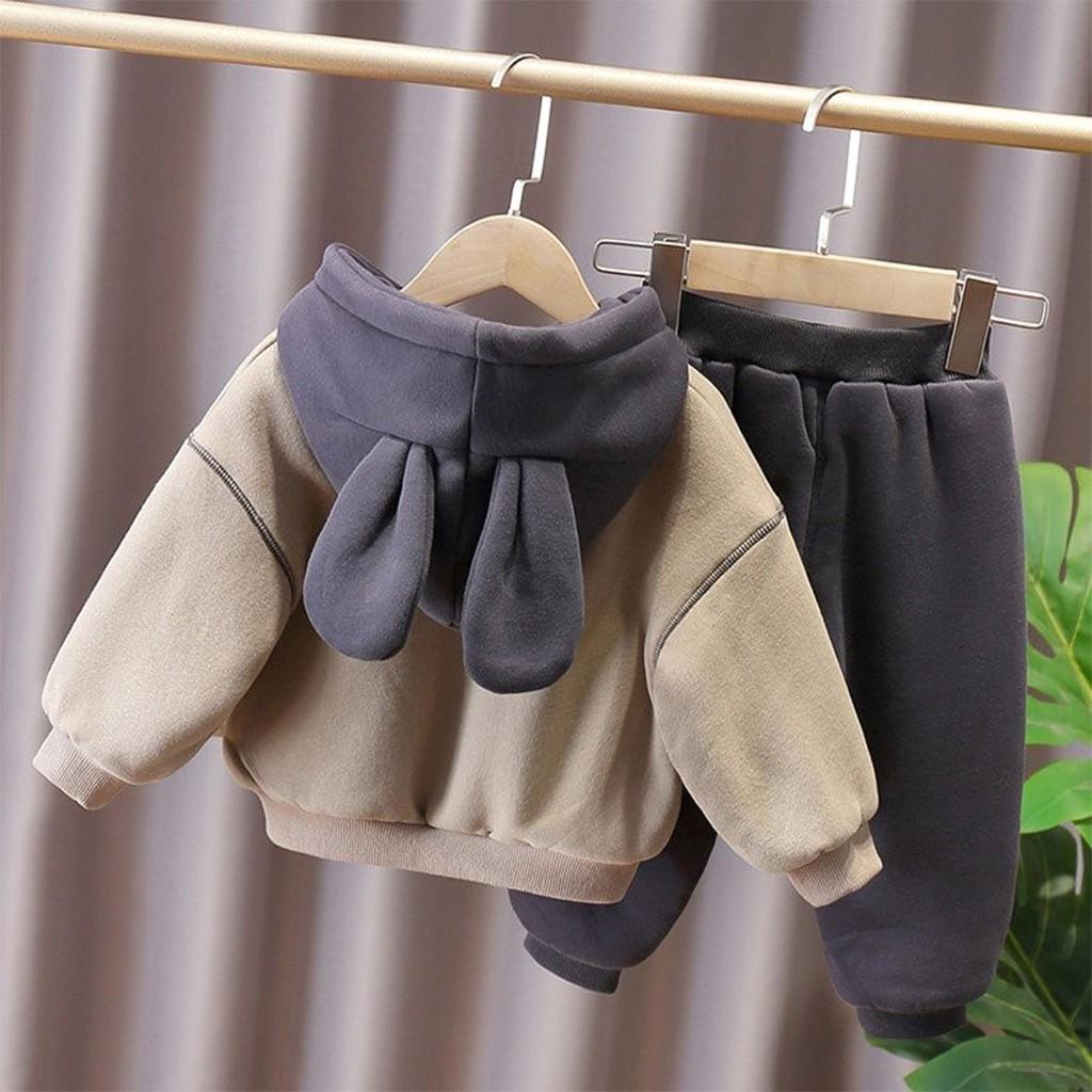 Bộ Nỉ Áo Khoác Có Mũ Tai Gấu Bộ Áo Khoác Quần Nỉ Thu Đông Cho Bé Từ 6-28Kg - SUMO KIDS