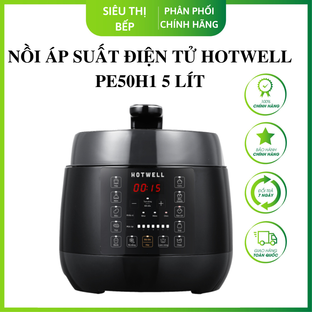 Nồi Áp Suất Điện Tử HOTWELL PE50H1 5 Lít Màu Đen, Bảo Hành 12 Tháng, 1 Đổi 1 Trong 100 Ngày - Hàng Chính Hãng