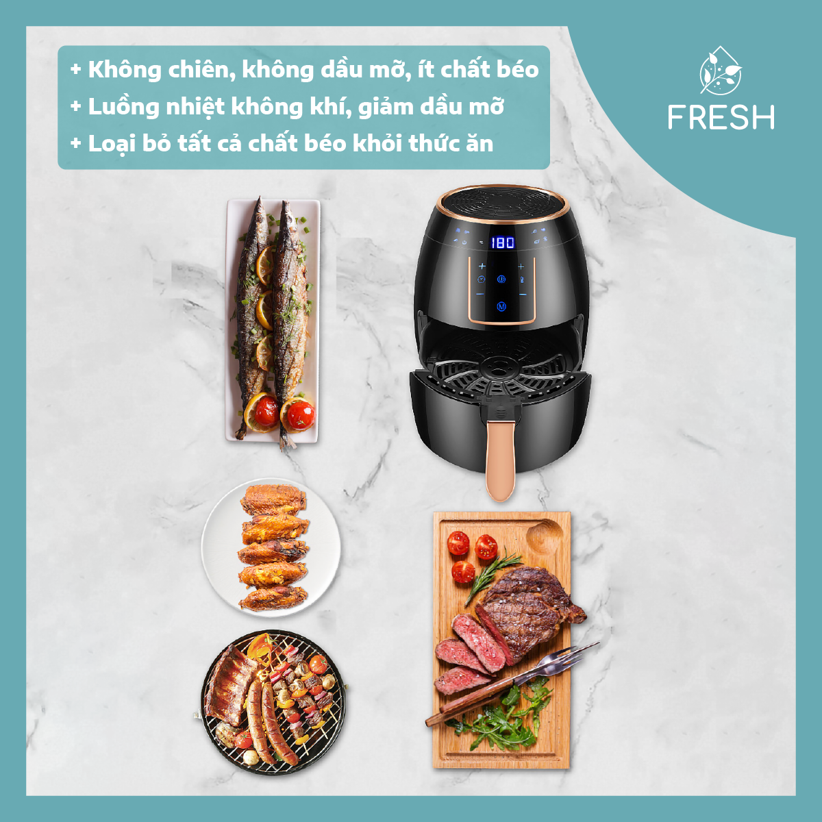 Nồi Chiên Không Dầu 5.5 Lít AirFryer Mặt Điều Khiển Cảm Ứng Tiêu Chuẩn Châu Âu