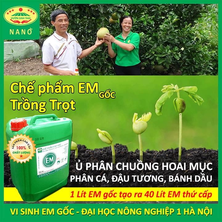 Chế phẩm sinh học EM gốc . Men vi sinh Đại Học Nông Nghiệp 1 Hà Nội. Chứa hàng tỷ bào tử hữu hiệu. Từ 1 lít EM gốc sản xuất ra 40 lít EM thứ cấp. Can 10 lít. HSD: 2 năm