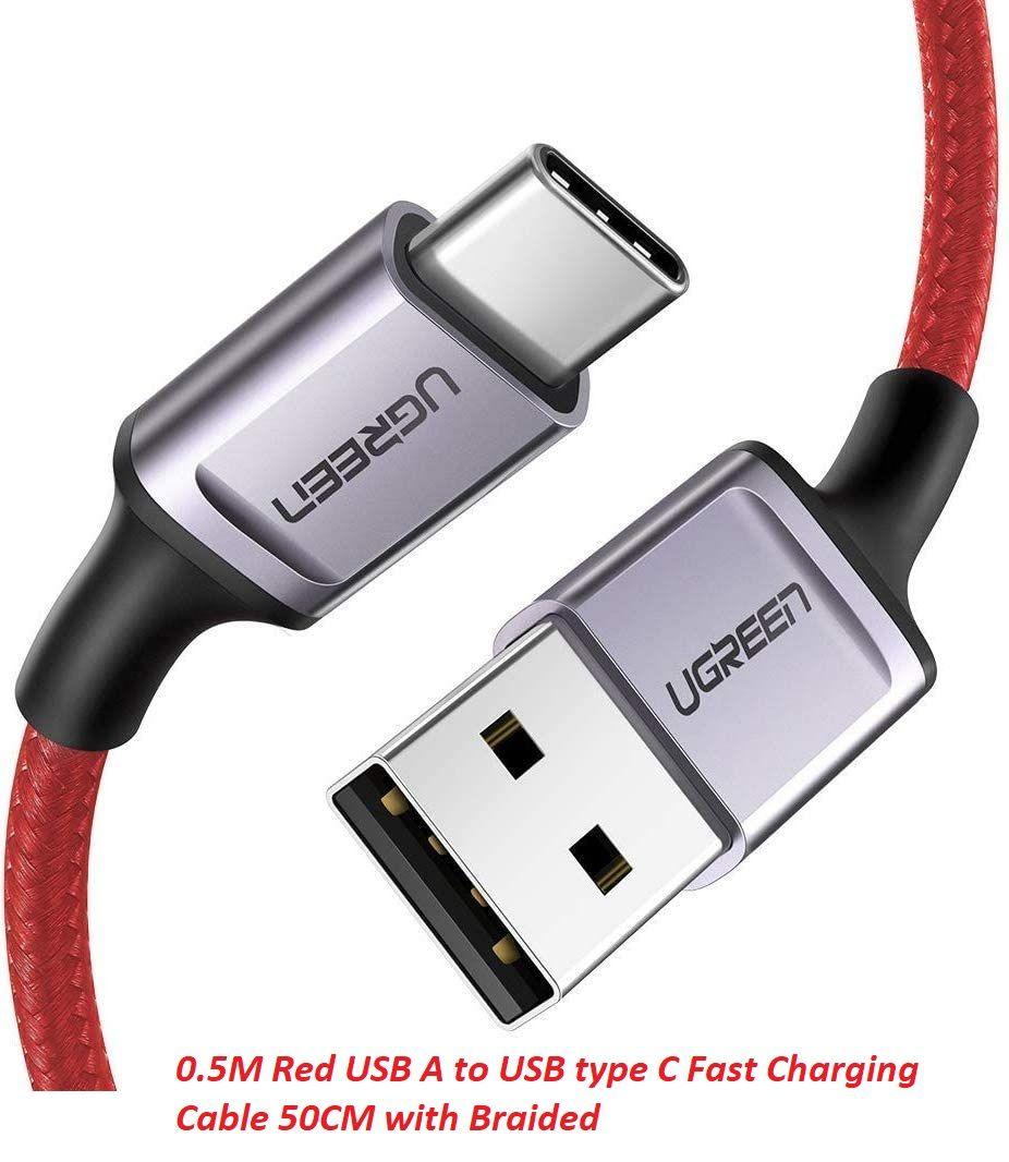 Ugreen UG70294US292TK 0.5M màu đỏ cáp USB A ra type C hỗ trợ sạc nhanh 50CM đầu bọc nhôm chống nhiễu - HÀNG CHÍNH HÃNG