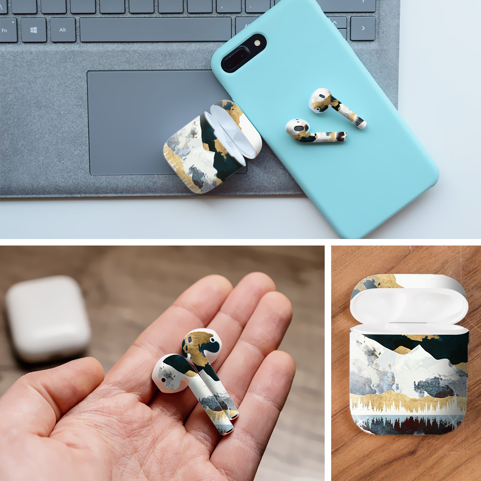 Miếng dán skin chống bẩn cho tai nghe AirPods in hình Ngày mùa đông giả sơn mài - GSM183 (bản không dây 1 và 2)