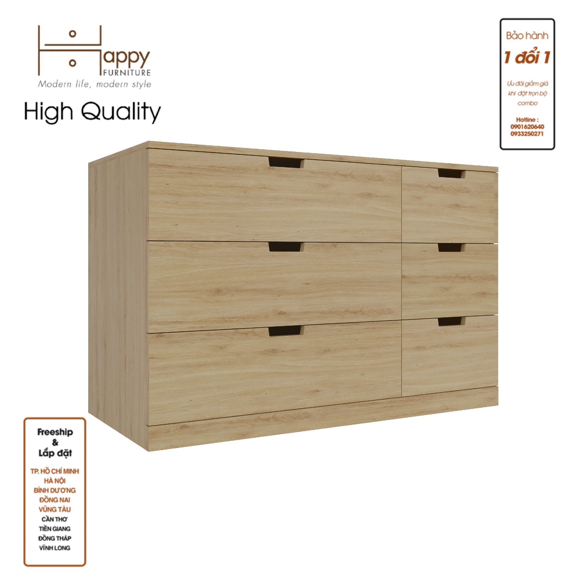 [Happy Home Furniture] SCANDINA, Tủ đựng đồ 6 ngăn kéo, 120cm x 47cm x 76cm ( DxRxC), THK_104