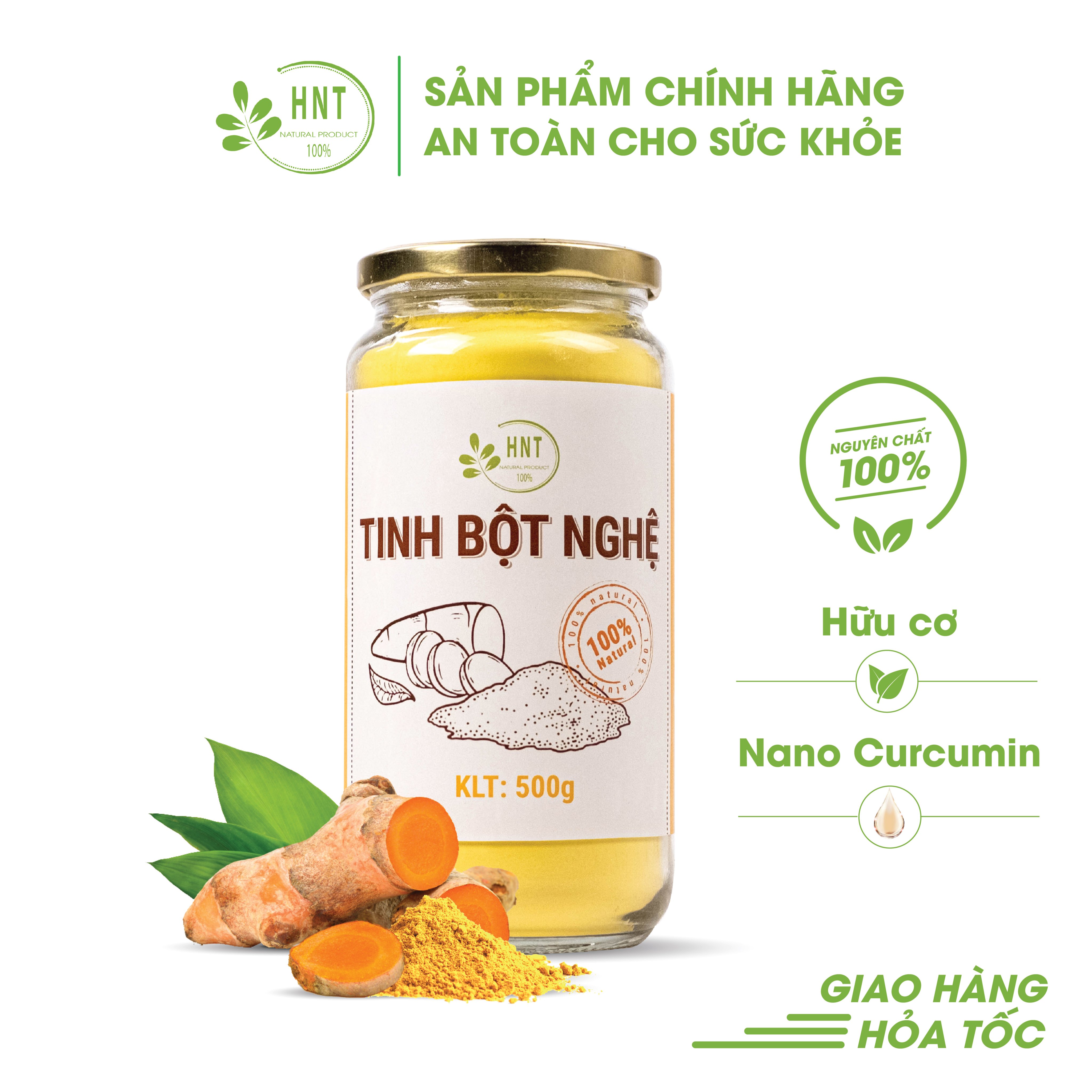 Tinh bột nghệ nhiều curcumin  HNT 500g - Đã được kiểm nghiệm an toàn chất lượng thực phẩm- dùng khi, dưỡng da, đau dạ dày