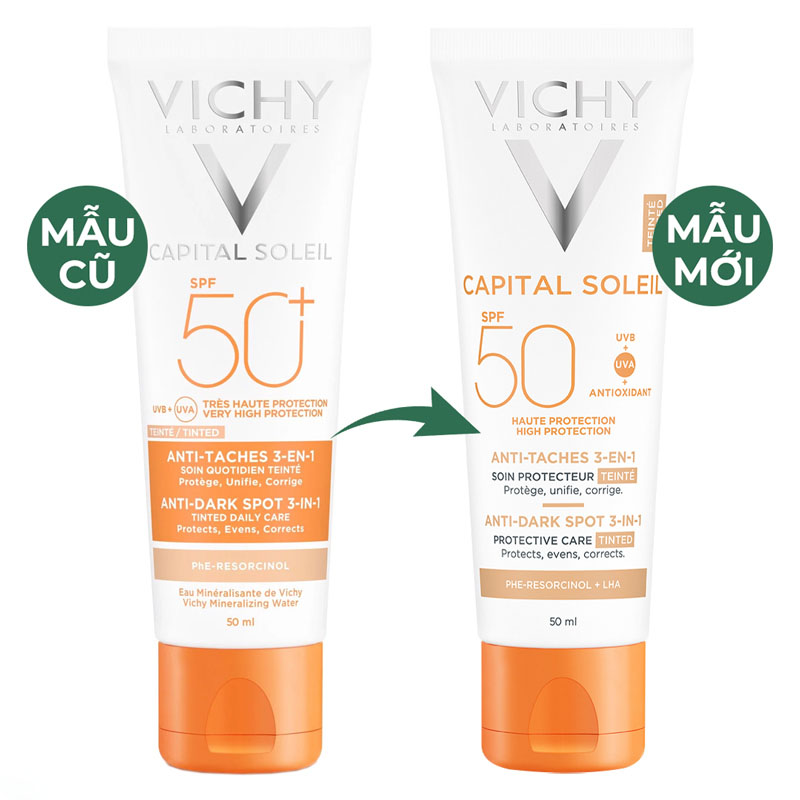 Kem Chống Nắng Vichy Capital Soleil Anti-Dark Spot 3-In-1 Có Màu Che Khuyết Điểm Giảm Thâm Nám Và Dưỡng Da SPF 50 PA+++ 50ml