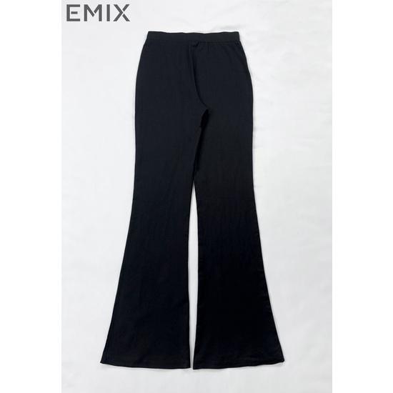 Quần ống loe nữ EMIX (màu đen), basic trousers, dáng dài, cạp cao, lưng chun, ống loe, vải thun co giãn Q881