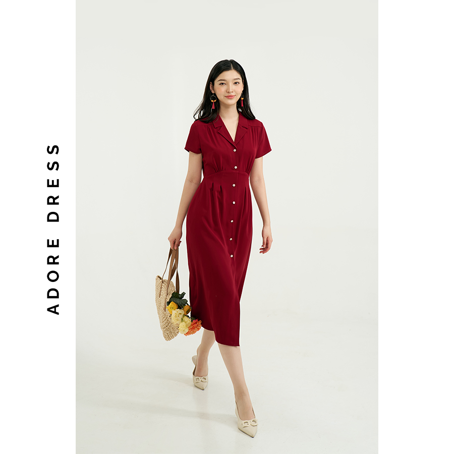 Đầm midi dresses tuytsy trơn 3 màu khuy rose vintage 311DR2022 ADORE DRESS