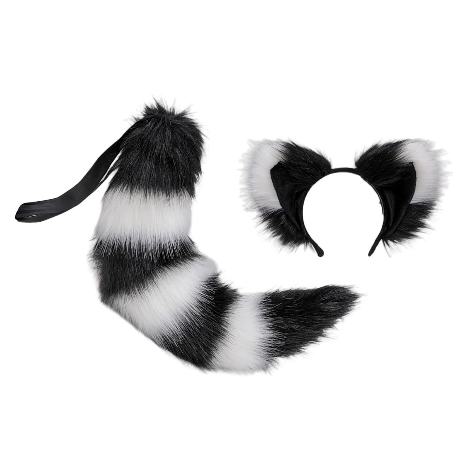Cats Ears Hair Hoop Large Tail Cosplay Headband Props Fancy Dress Costume Furry Decor Headwear for Carnival, Performance, Halloween, Party