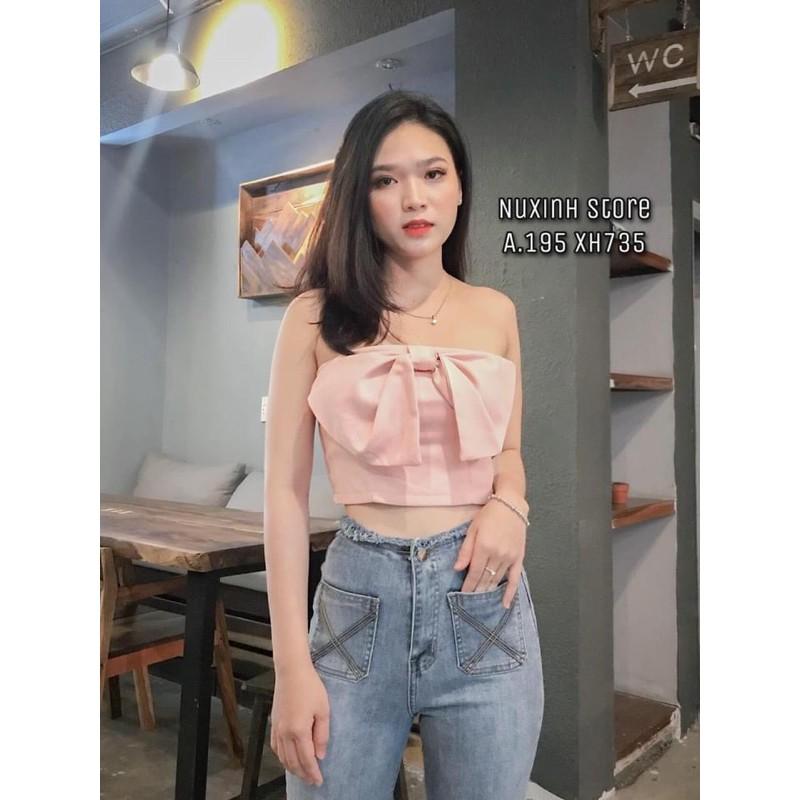 Áo ống croptop phối nơ ngực