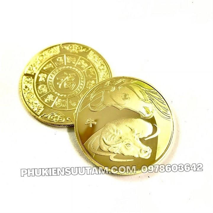 Xu 12 Con Giáp Tuổi Sửu, đường kính: 4cm, màu vàng - SP005818