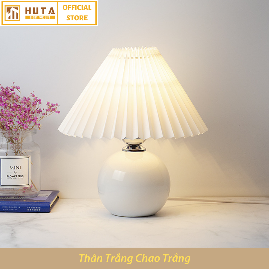 Đèn Ngủ Để Bàn Gốm Sứ Cao Cấp HUTA S8 Chao Xếp Ly Vintage Dễ Thương Decor Trang Trí Phòng Ngủ, Đọc Sách Đầu Giường, Điều chỉnh độ sáng, Đèn Vàng Bóng LED Tiết Kiệm Điện