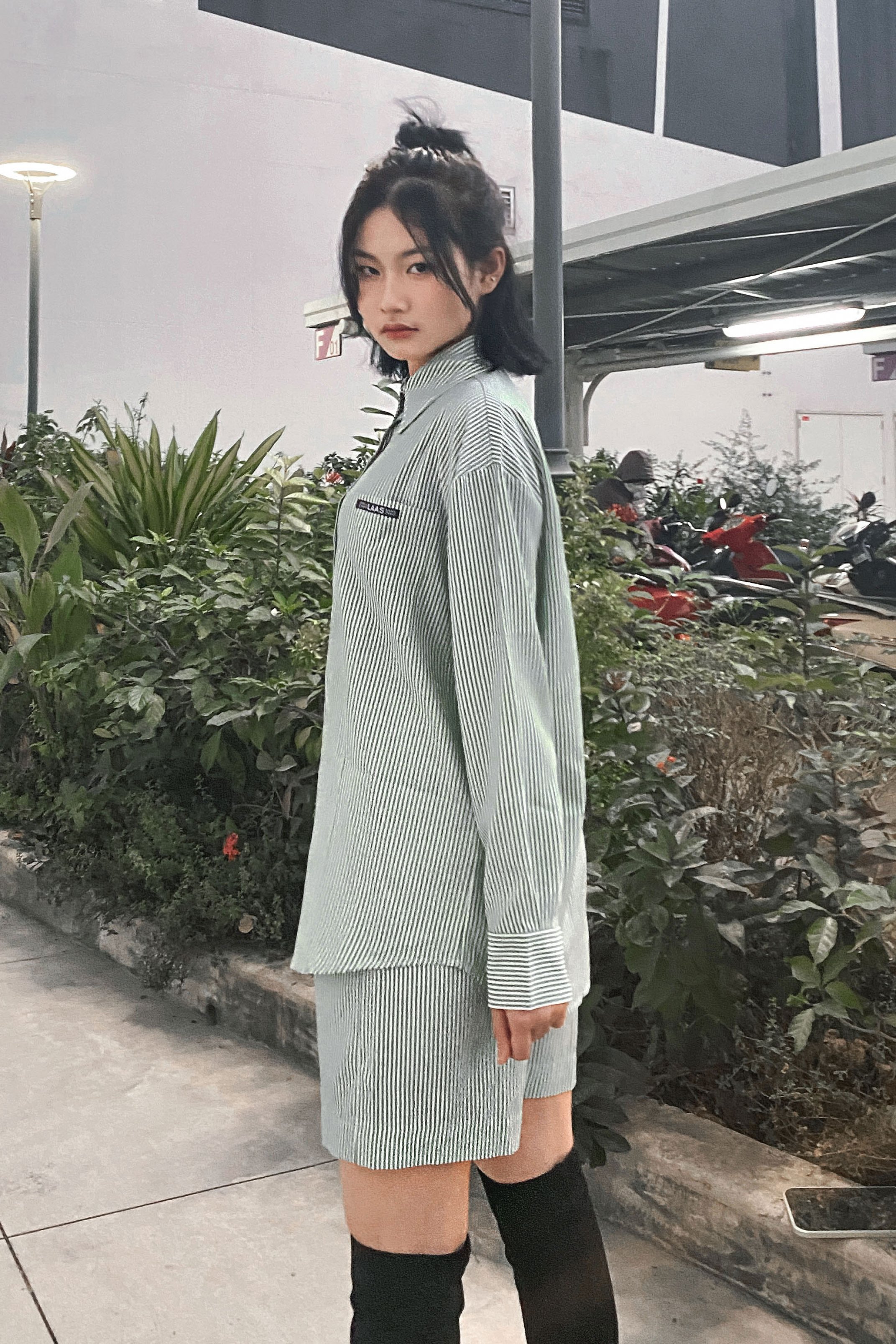 LAAS Set somi short sọc xanh cá tính năng động