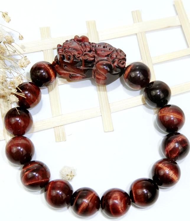 Vòng Tay Phong Thủy Mắt Hổ Tỳ Hưu Đỏ - Hợp Mệnh Hỏa, Thổ - Tặng Kèm Dây, Đá Dự Phòng
