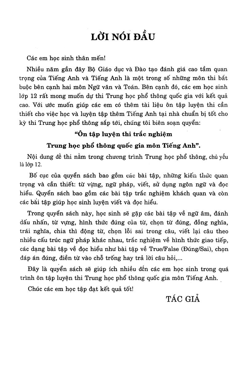 Sách Ôn Tập Luyện Thi Trắc Nghiệm THPTQG 2019 - Môn Tiếng Anh