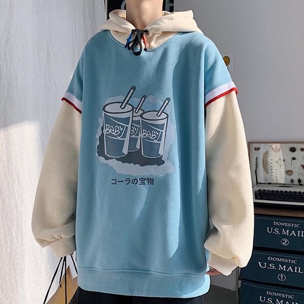 Áo Hoodie Giả Hai Lớp Dáng Rộng Phong Cách Hàn Quốc Thời Trang Xuân Thu Cho Nam