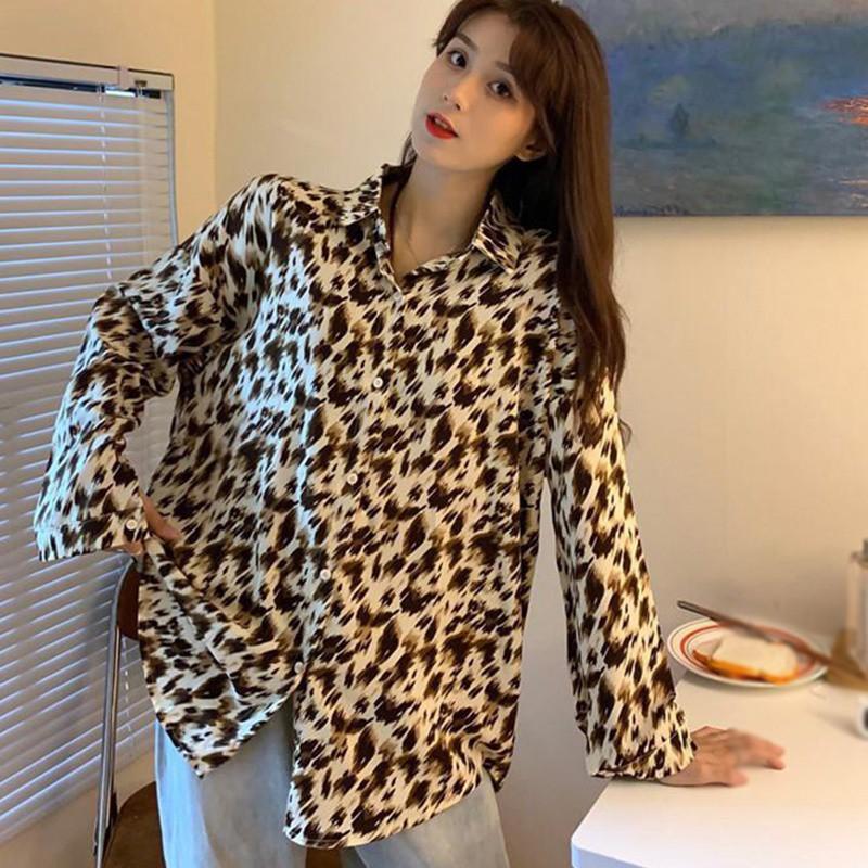 Áo Sơ Mi Chiffon Dáng Rộng Họa Tiết Da Báo Quyến Rũ Cho Nữ