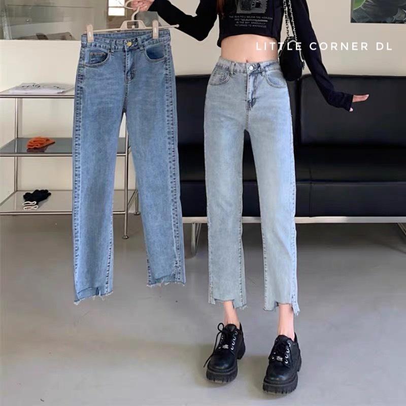 Quần bò nữ gấu cắt vuông V2 - Quần slim baggy jean có BIGSIZE HOT TREND ống suông lưng cao quảng châu hàng sẵn