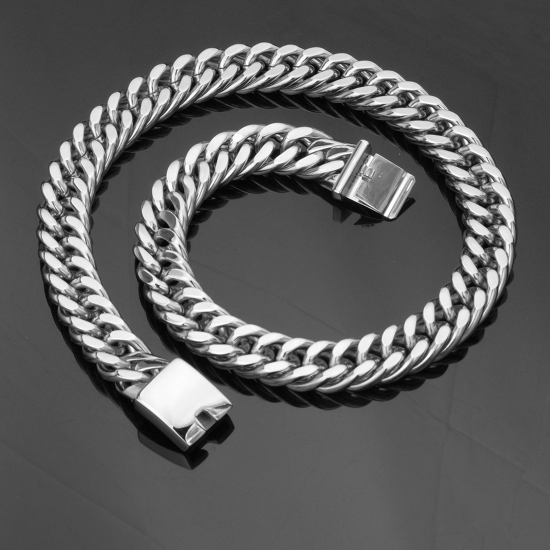 Dây chuyền nam inox cao cấp kiểu lặc đôi 15mm khóa hộp đẳng cấp vô cùng