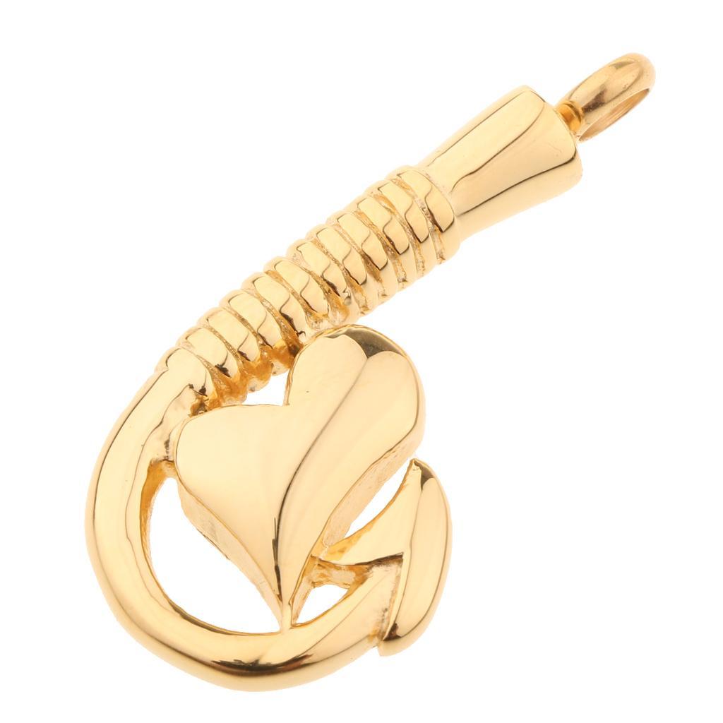 Stainless Steel Fish Hook Heart Pendant Cremation Keepsake