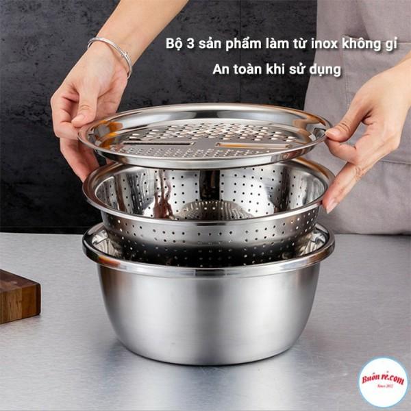 Bộ Nạo Rau Củ Kiêm Rổ Và Chậu Inox Cao Cấp Đa Năng (HÀNG CHUẨN)