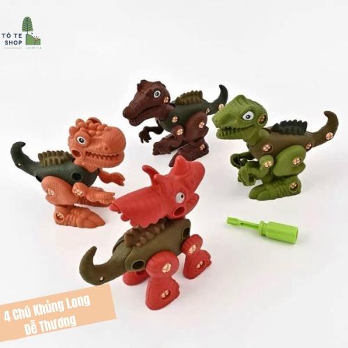 Đồ chơi khủng long lắp ráp, có vít đi kèm, set 4 khủng long đồ chơi vô cùng thú vị cho bé sáng tạo và phát triển iq
