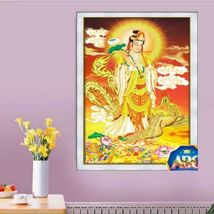 Tranh đá Quán Thế Âm Bồ Tát đứng DF573 - kích thước: 55 * 85cm.