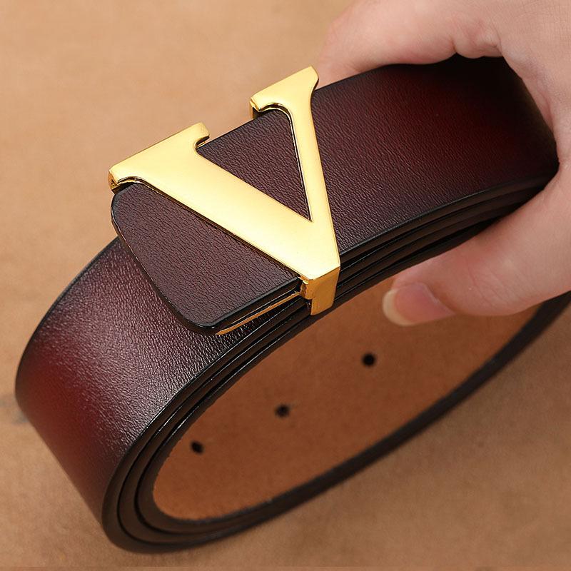 2021 Mới Nam Retro Bóng Khóa Dây Thắt Lưng Da Bò Nguyên Chất Chữ V Quần Dây Thời Trang Tất Cả Trận Đấu thiết Kế Dây