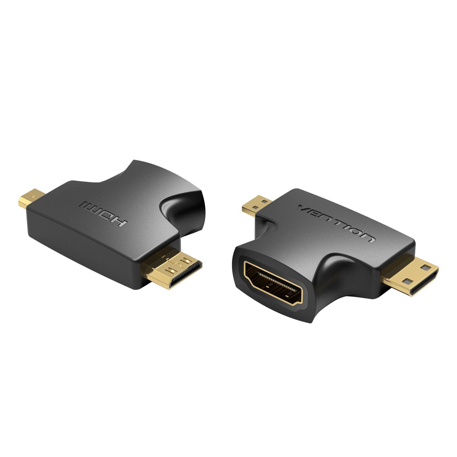 2 in 1 Mini HDMI & Micro HDMI Male to HDMI Adapter for Tablet Camera DSLR