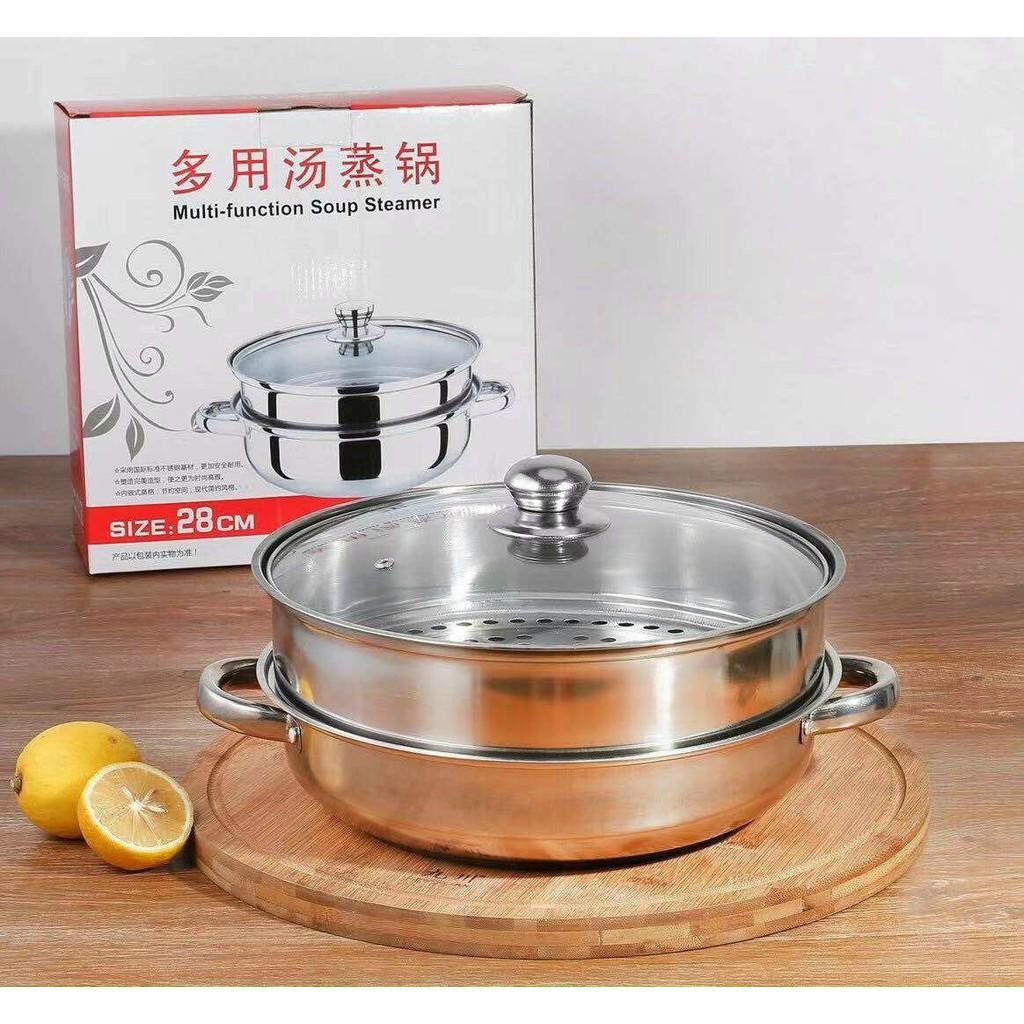 Nồi hấp xửng 2 tầng size 28 cm bằng Inox cao cấp